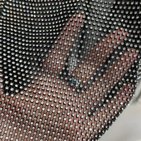 Santa Brands Black Rhinestone Ostrich Feather Mini Dress - Picture 10 of 11